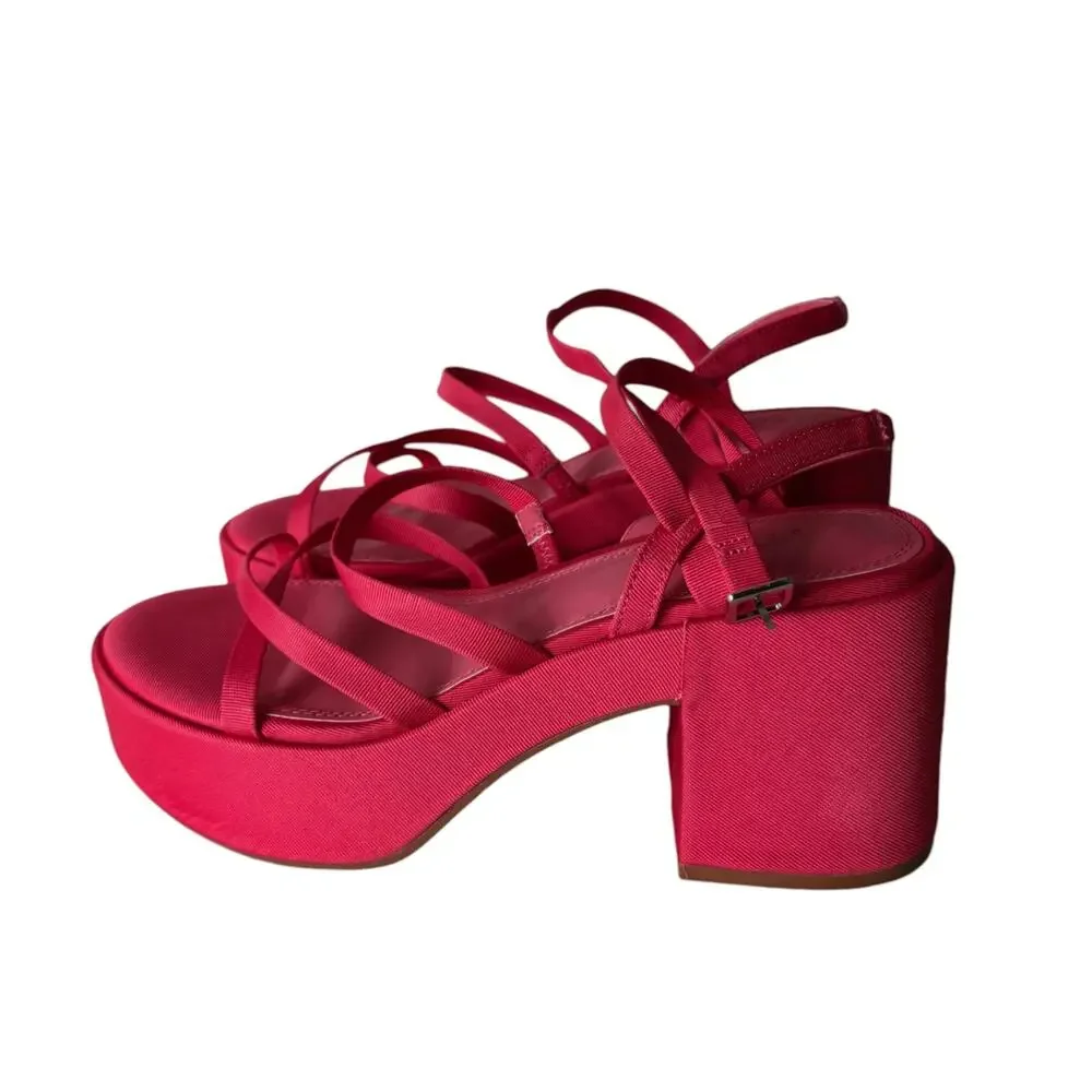 ASOS Design Hoxton Chunky Mid Platform Sandals Pink Fuchsia Grosgrain Ribbon 8